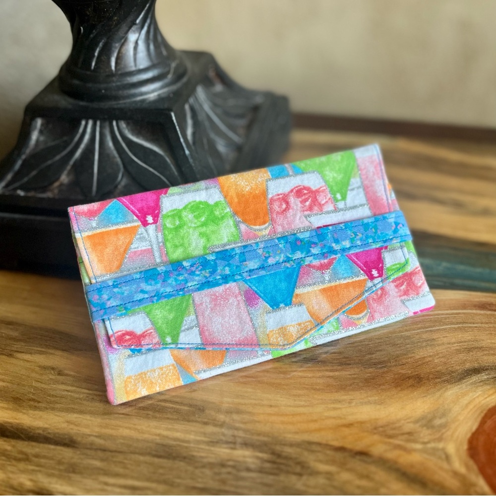 Cash Envelope/Receipt holder Fabric Handmade Wallet Bright Cocktails Print